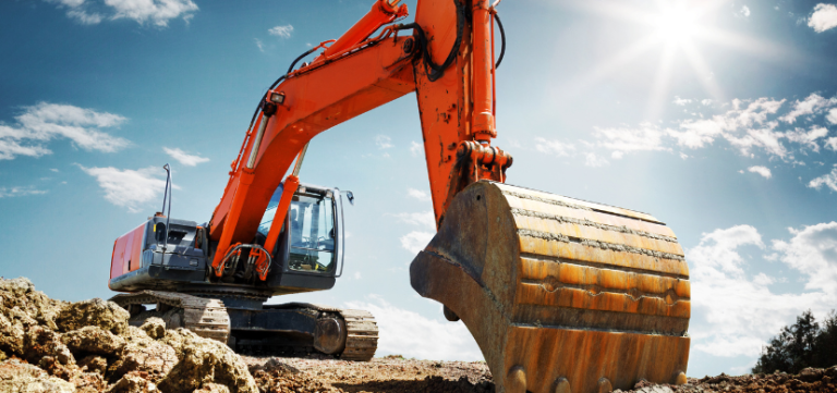 An orange excavator.