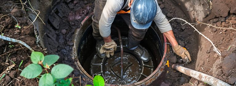 worker pumping a septic tank