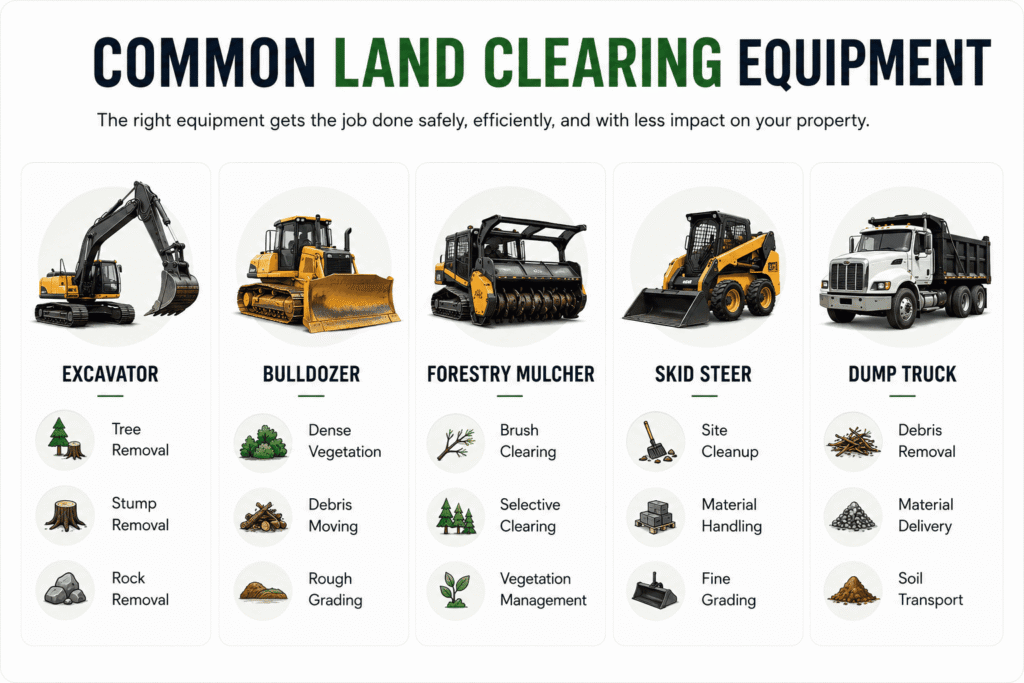 Types of equipment used in land clearning service - Infographic